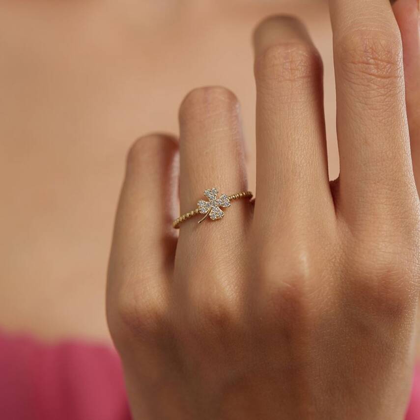 Taşlı Yonca Altın Yüzük - Semih Haşhaş Kuyumculuk