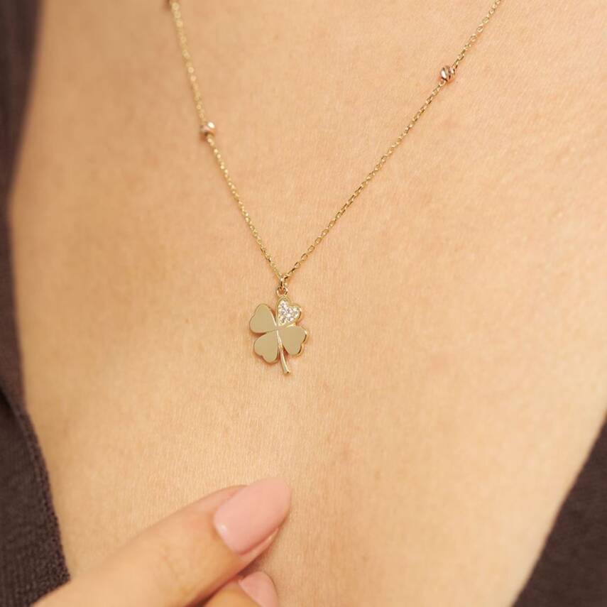 Taşlı Yonca Dorika Altın Kolye - ALTINBAŞ (1)