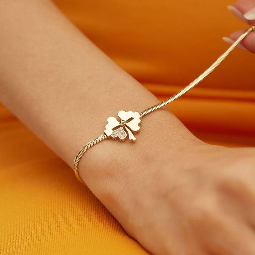 Taşlı Yoncalı Balıksırtı Zincir Altın Bileklik - Semih Haşhaş Kuyumculuk (1)