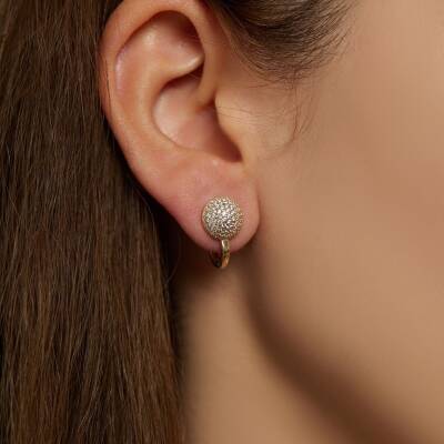 Taşlı Yuvarlak Altın Küpe - 1