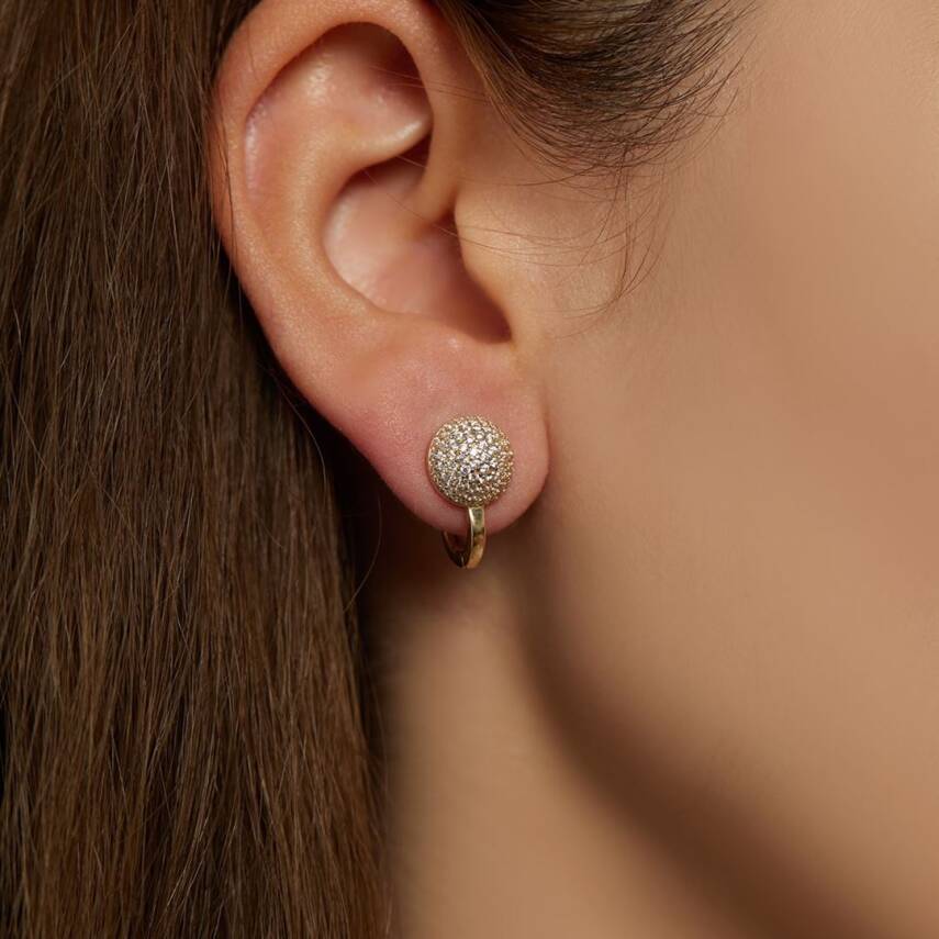 Taşlı Yuvarlak Altın Küpe - Semih Haşhaş Kuyumculuk