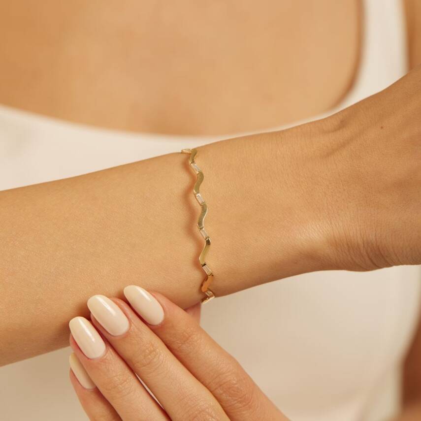 Taşlı Zikzak Tasarım Altın Bileklik - Semih Haşhaş Kuyumculuk