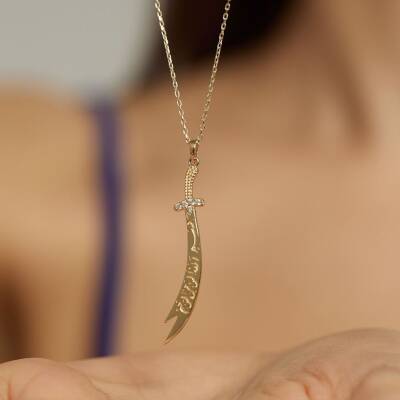 Taşlı Zülfikar Altın Kolye - 3