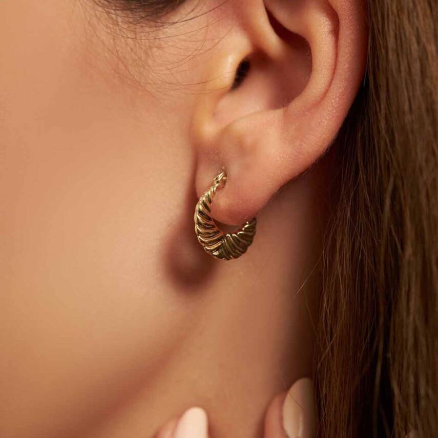 Taşsız Desenli Halka Altın Küpe - Semih Haşhaş Kuyumculuk