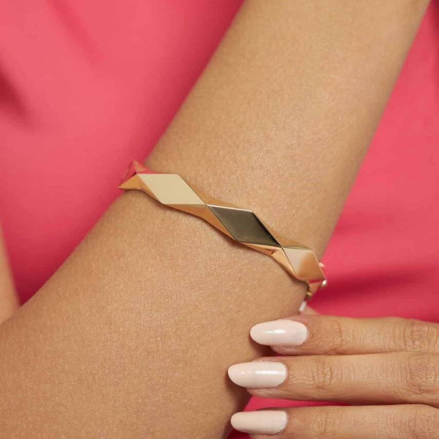 Taşsız Geometrik Altın Kelepçe Bilezik - 1