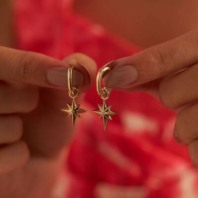 Taşsız Kutup Yıldızı Altın Küpe - 2