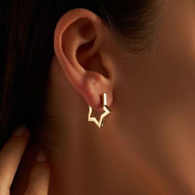 Taşsız Yıldız Altın Küpe - 1