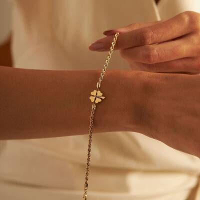 Taşsız Yonca Altın Bileklik - 1