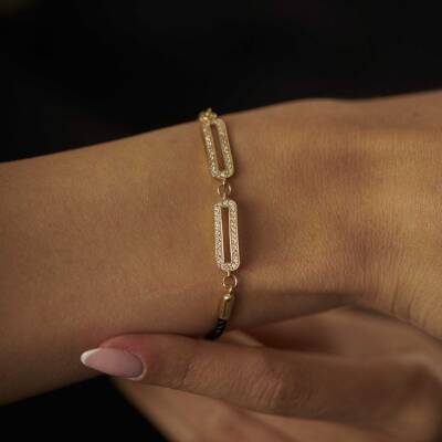 Tek Sıra Taşlı Tasarım Altın Bileklik - 1