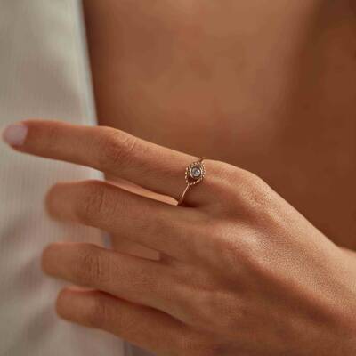 Tektaşlı Göz Altın Yüzük - 1