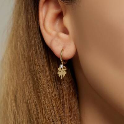 Tektaşlı Yonca Altın Küpe - 1