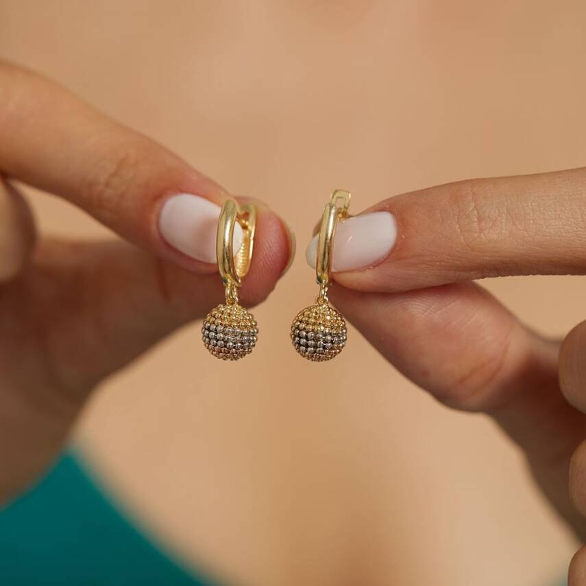 Top Figürlü Dorika Sallantılı Altın Küpe - Semih Haşhaş Kuyumculuk