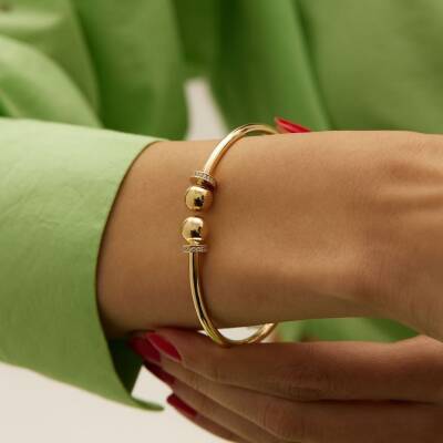 Top Uçlu Taşlı Altın Kelepçe Bilezik - 1