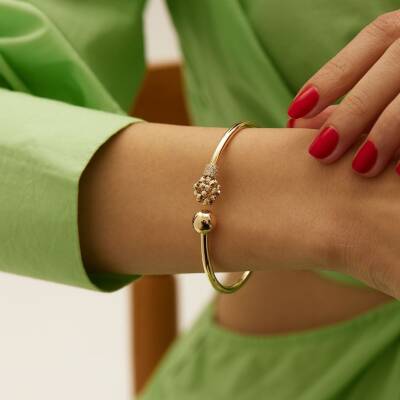 Top Ve Dorika Detaylı Altın Kelepçe Bilezik - 1