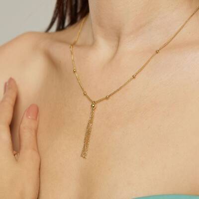 Toplu Püsküllü Altın Kolye - 1