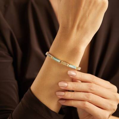 Turkuaz Beyaz Mineli Dorikalı Altın Bileklik - 1