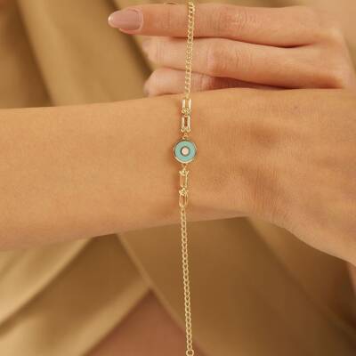 Turkuaz Beyaz Mineli İtalyan Ataşlı Altın Bileklik - 1