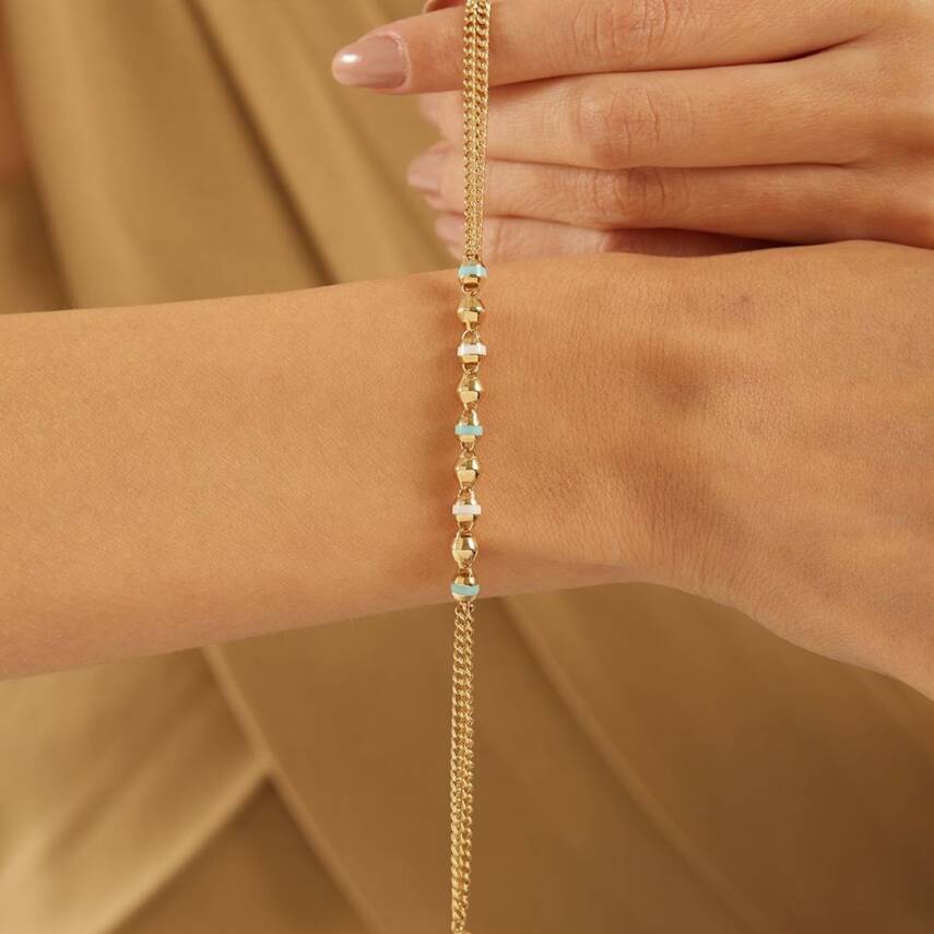 Turkuaz Beyaz Mineli Top Top Altın Bileklik - Semih Haşhaş Kuyumculuk