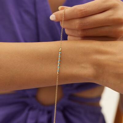 Turkuaz Boncuklu Küplü Altın Bileklik - 1