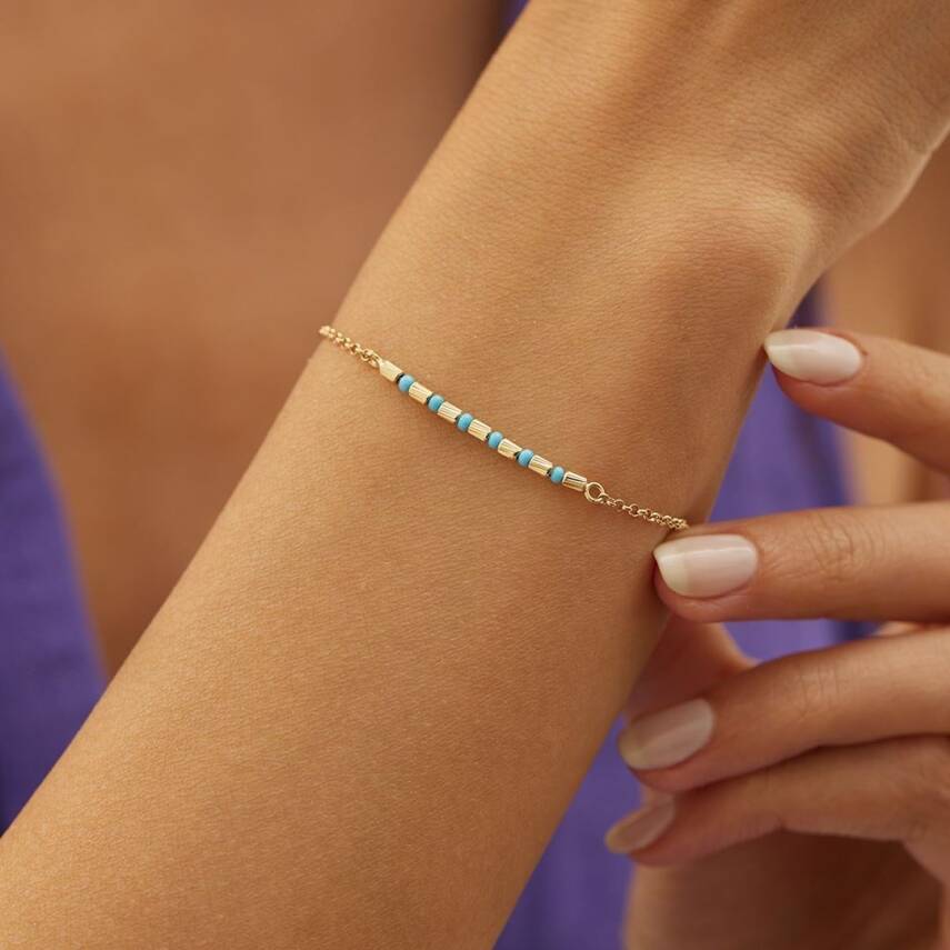 Turkuaz Boncuklu Küplü Altın Bileklik - Semih Haşhaş Kuyumculuk (1)