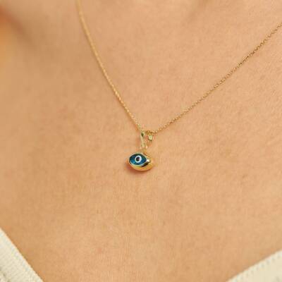 Turkuaz Damla Model Nazar Boncuklu Altın Zincir Kolye - 1