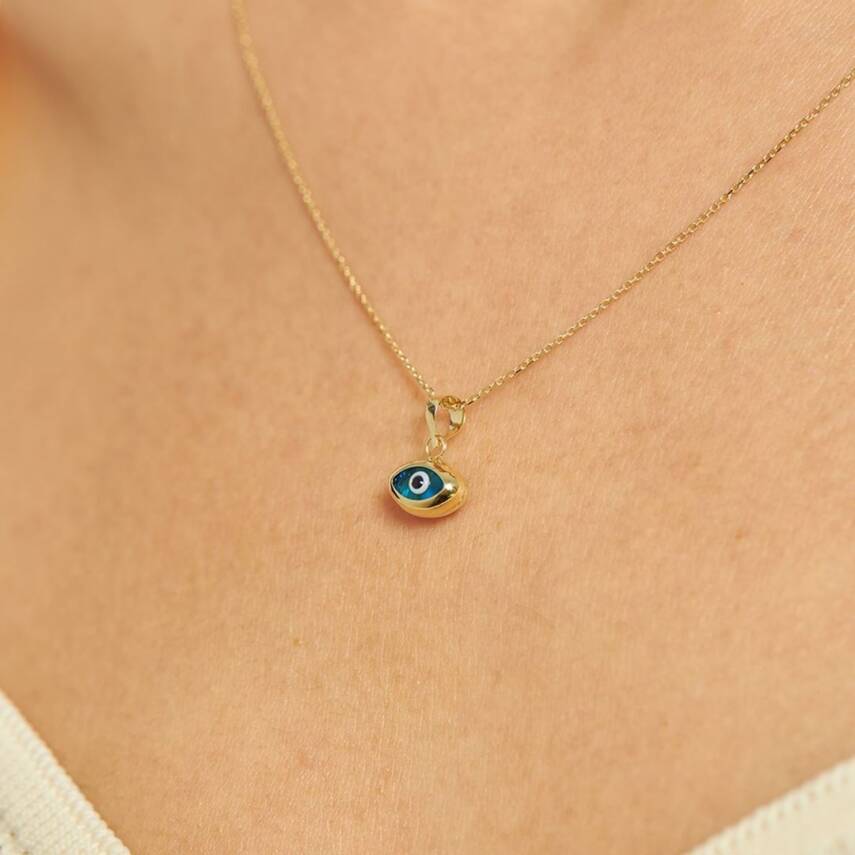 Turkuaz Damla Model Nazar Boncuklu Altın Zincir Kolye - Semih Haşhaş Kuyumculuk
