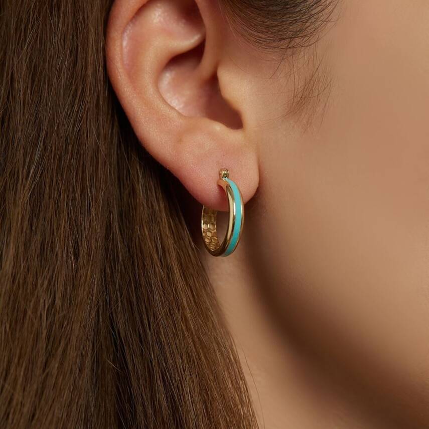 Turkuaz Mineli Altın Halka Küpe - Semih Haşhaş Kuyumculuk