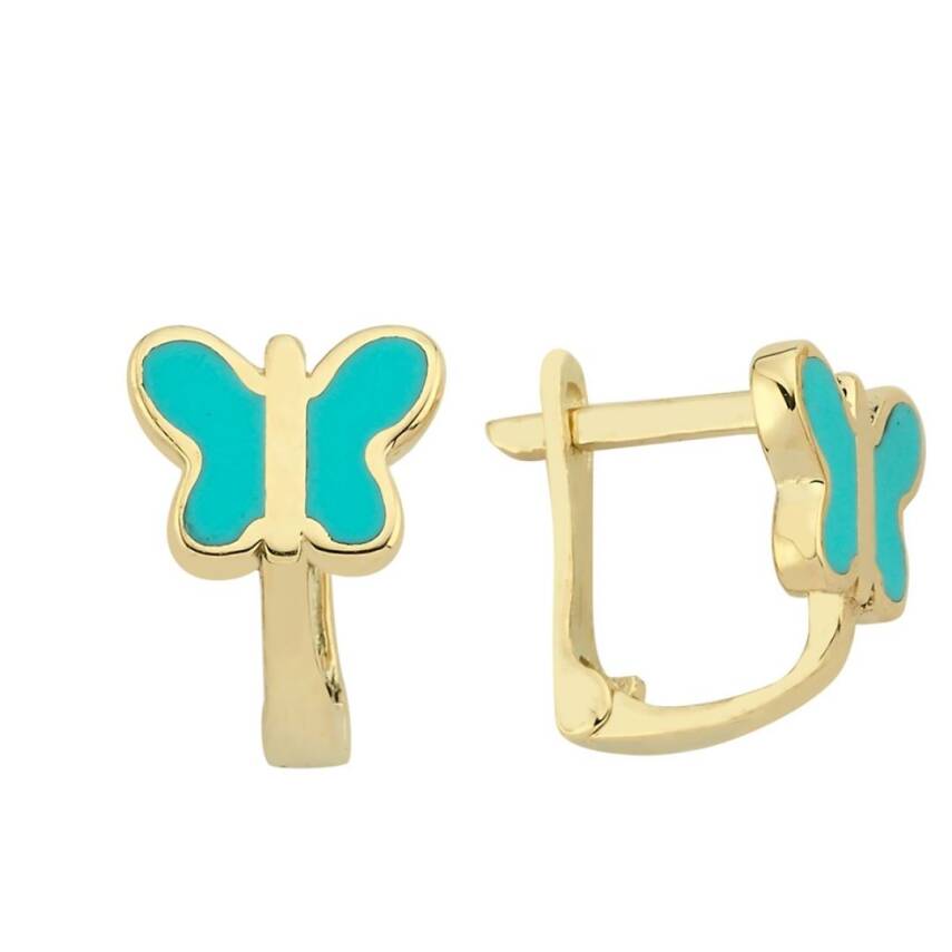 Turkuaz Mineli Altın Kelebek Çocuk Küpesi - Semih Haşhaş Kuyumculuk