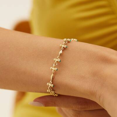 Turkuaz Mineli Boru Tasarımlı Altın Bileklik - 2