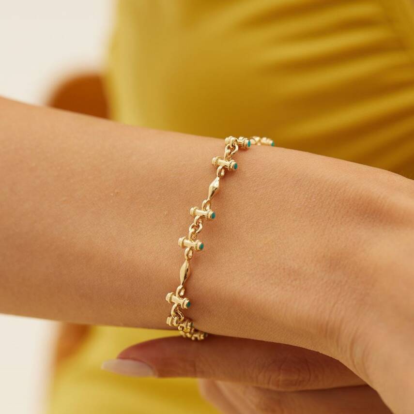 Turkuaz Mineli Boru Tasarımlı Altın Bileklik - Semih Haşhaş Kuyumculuk (1)