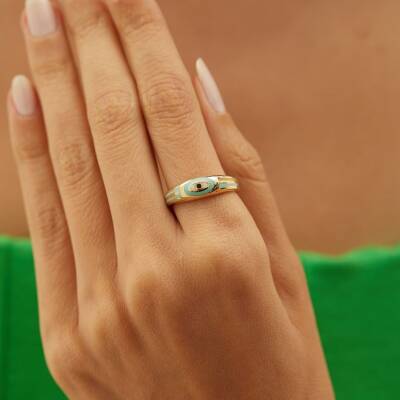 Turkuaz Mineli Göz Figürlü Altın Yüzük - 1