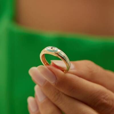 Turkuaz Mineli Göz Figürlü Altın Yüzük - 2