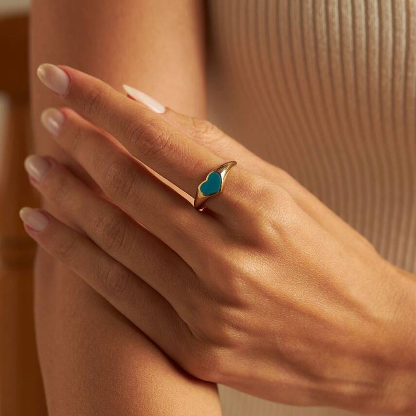 Turkuaz Mineli Kalp Altın Yüzük - Semih Haşhaş Kuyumculuk (1)