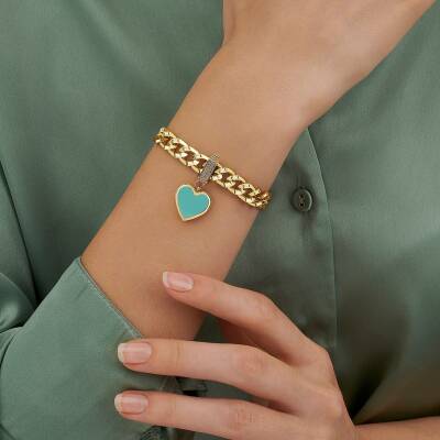 Turkuaz Mineli Kalp Charm - 1