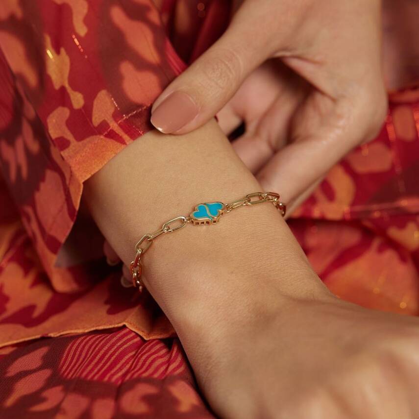 Turkuaz Mineli Kalpli Ataş Zincir Altın Bileklik - Semih Haşhaş Kuyumculuk (1)