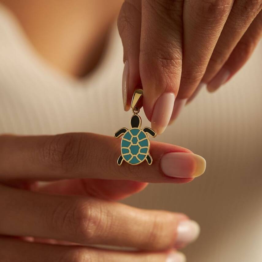Turkuaz Mineli Kaplumbağa Altın Kolye Ucu - Semih Haşhaş Kuyumculuk