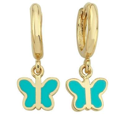 Turkuaz Mineli Kelebek Sallantılı Altın Çocuk Küpesi - 1