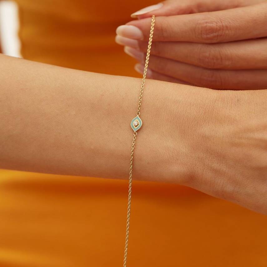 Turkuaz Mineli Taşlı Göz Altın Bileklik - Semih Haşhaş Kuyumculuk