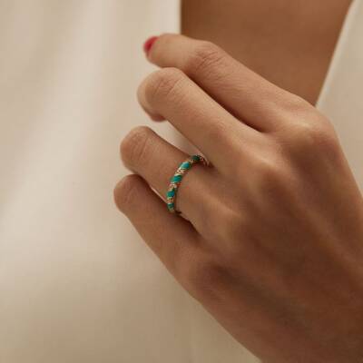 Turkuaz Mineli Taşlı Sarmal Model Altın Yüzük - 1