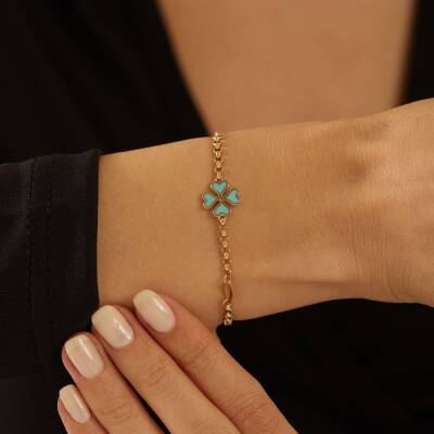 Turkuaz Mineli Yonca Altın Bileklik - 1