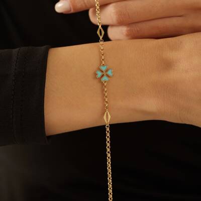 Turkuaz Mineli Yonca Altın Bileklik - 2