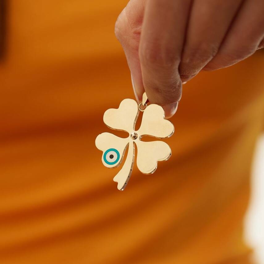 Turkuaz Mineli Yonca Altın Kolye Ucu - Semih Haşhaş Kuyumculuk