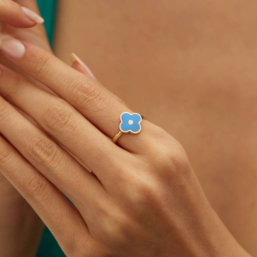 Turkuaz Mineli Yonca Altın Yüzük - Semih Haşhaş Kuyumculuk