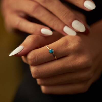 Turkuaz Mineli Yonca Altın Yüzük - 1