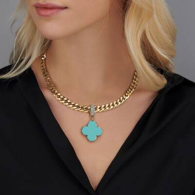 Turkuaz Mineli Yonca Charm - 1