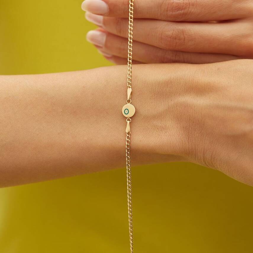 Turkuaz Nazar Boncuklu Yuvarlak Plakalı Altın Bileklik - Semih Haşhaş Kuyumculuk