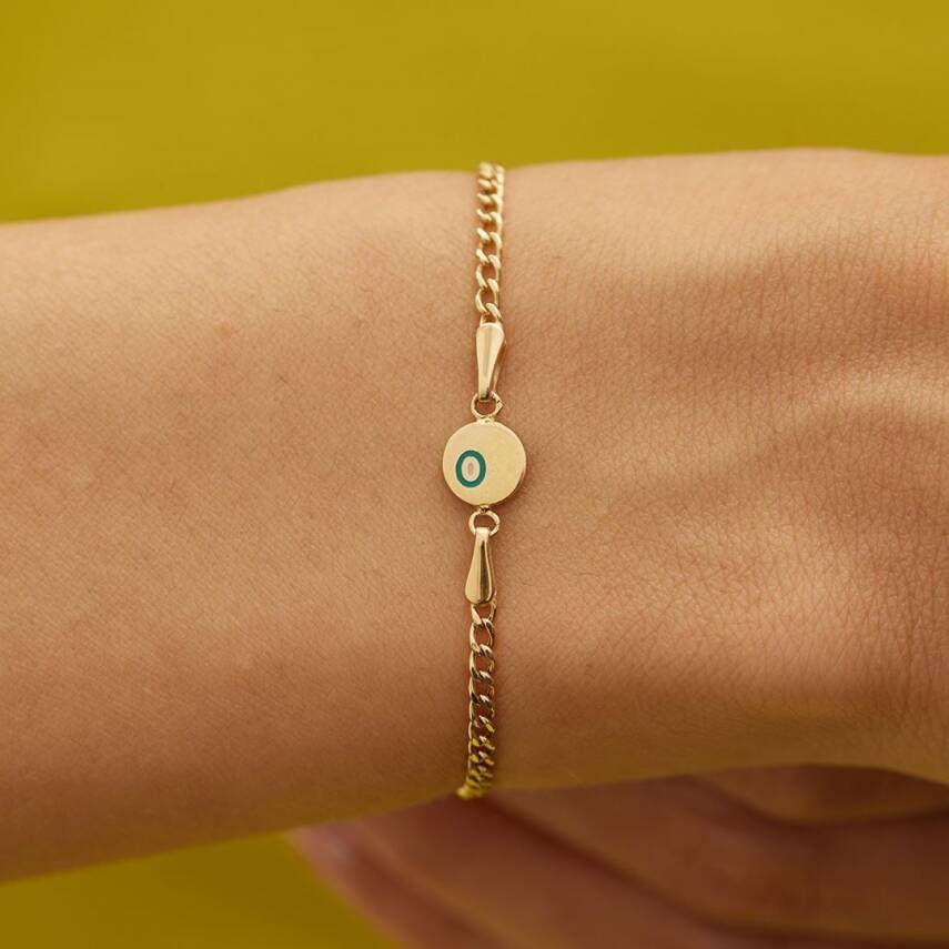 Turkuaz Nazar Boncuklu Yuvarlak Plakalı Altın Bileklik - Semih Haşhaş Kuyumculuk (1)