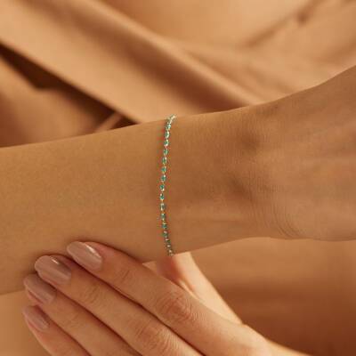 Turkuaz Taşlı Minimal Altın Bileklik - 1