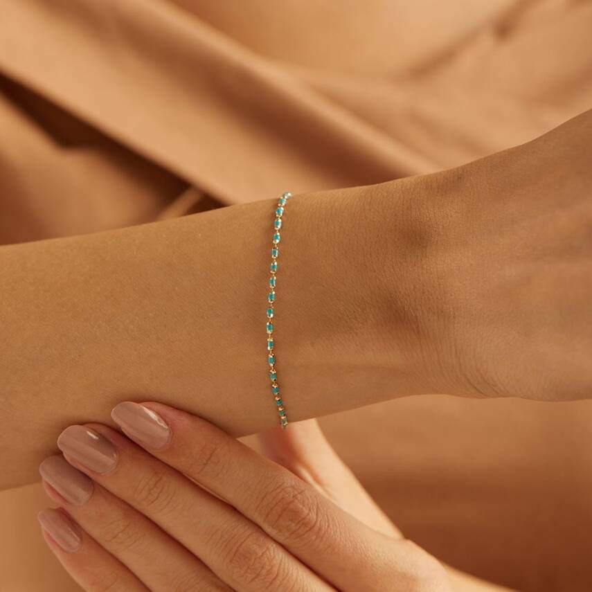 Turkuaz Taşlı Minimal Altın Bileklik - Semih Haşhaş Kuyumculuk