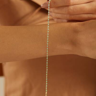 Turkuaz Taşlı Minimal Altın Bileklik - 2